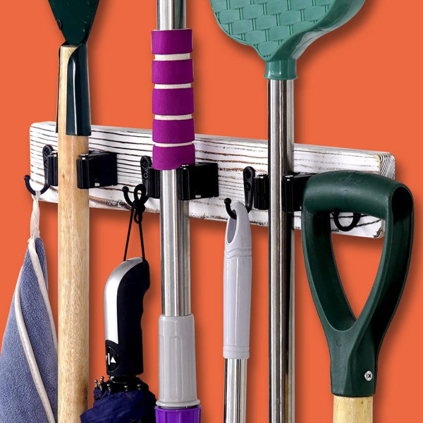 Millwood Pines Mop And Broom Holder Wall Mount, Rustic Solid Wood